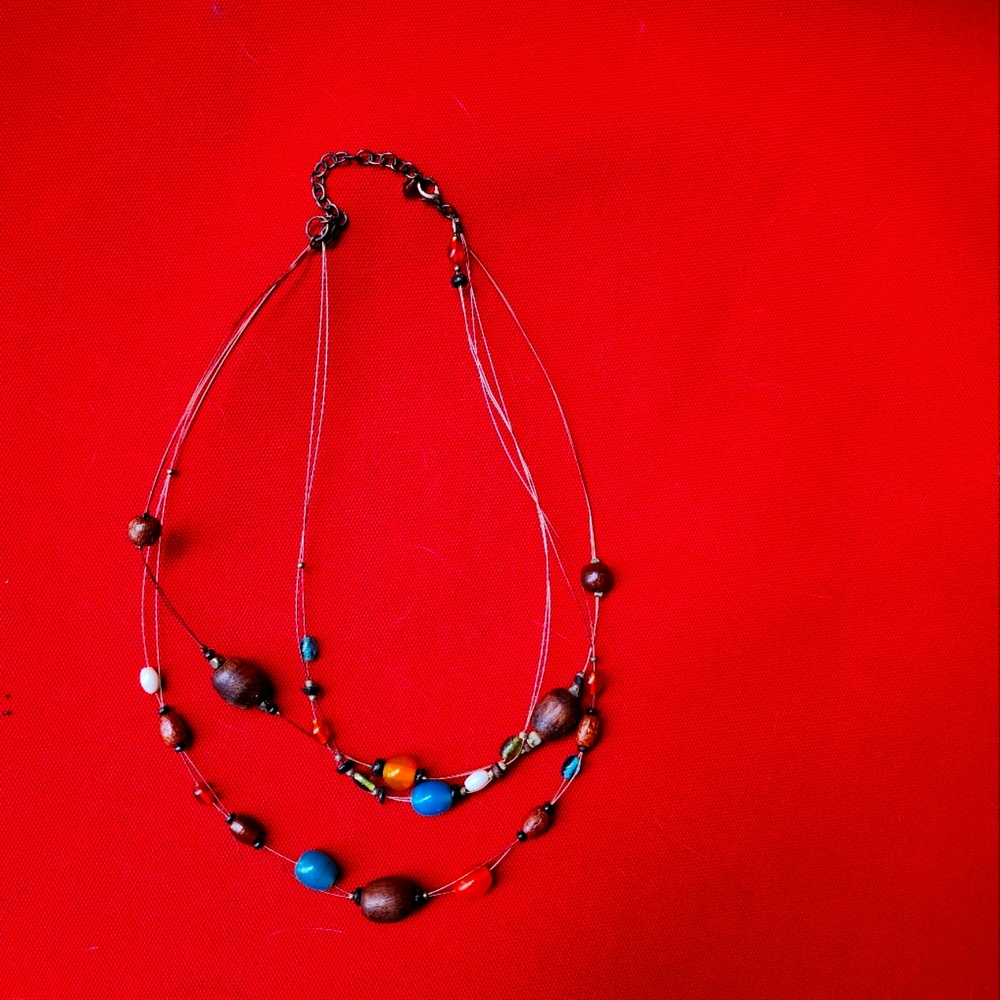 Layered Wire Cord Bead Necklace